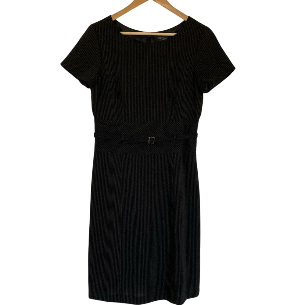 Tahari Womens Short Sleeve Sheath Fitted Black Dress Size 6 Career Professional